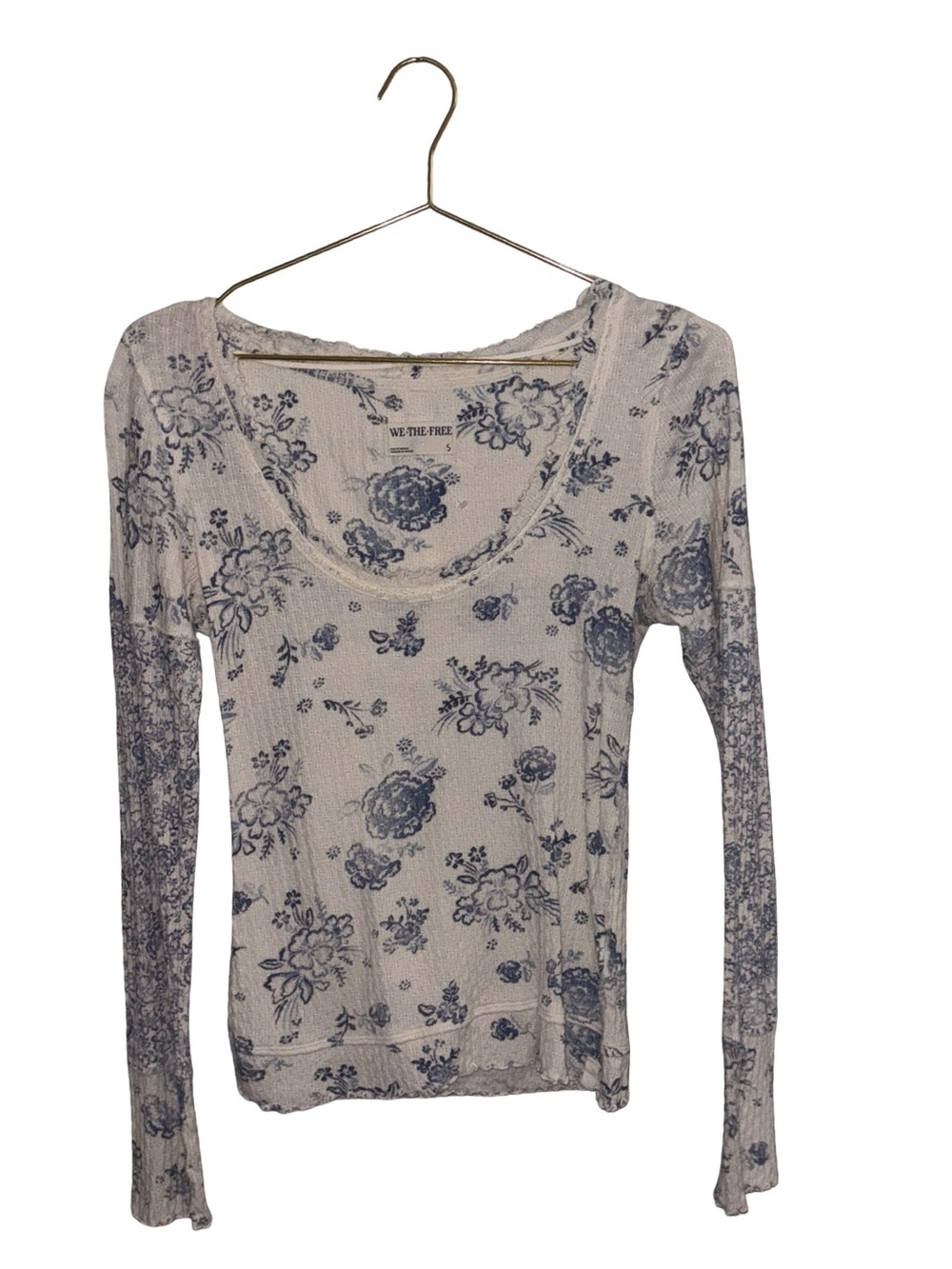 Free People We the Free Clover Thermal Tee Small Cottage Core 100% Cotton